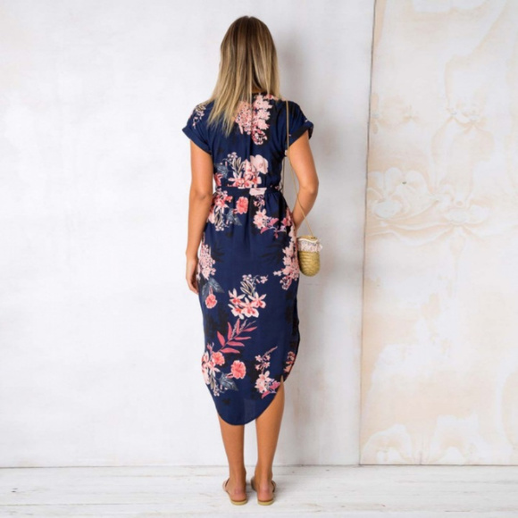 Boho Summer V-neck Midi Printed Dress - Picture 3 of 8